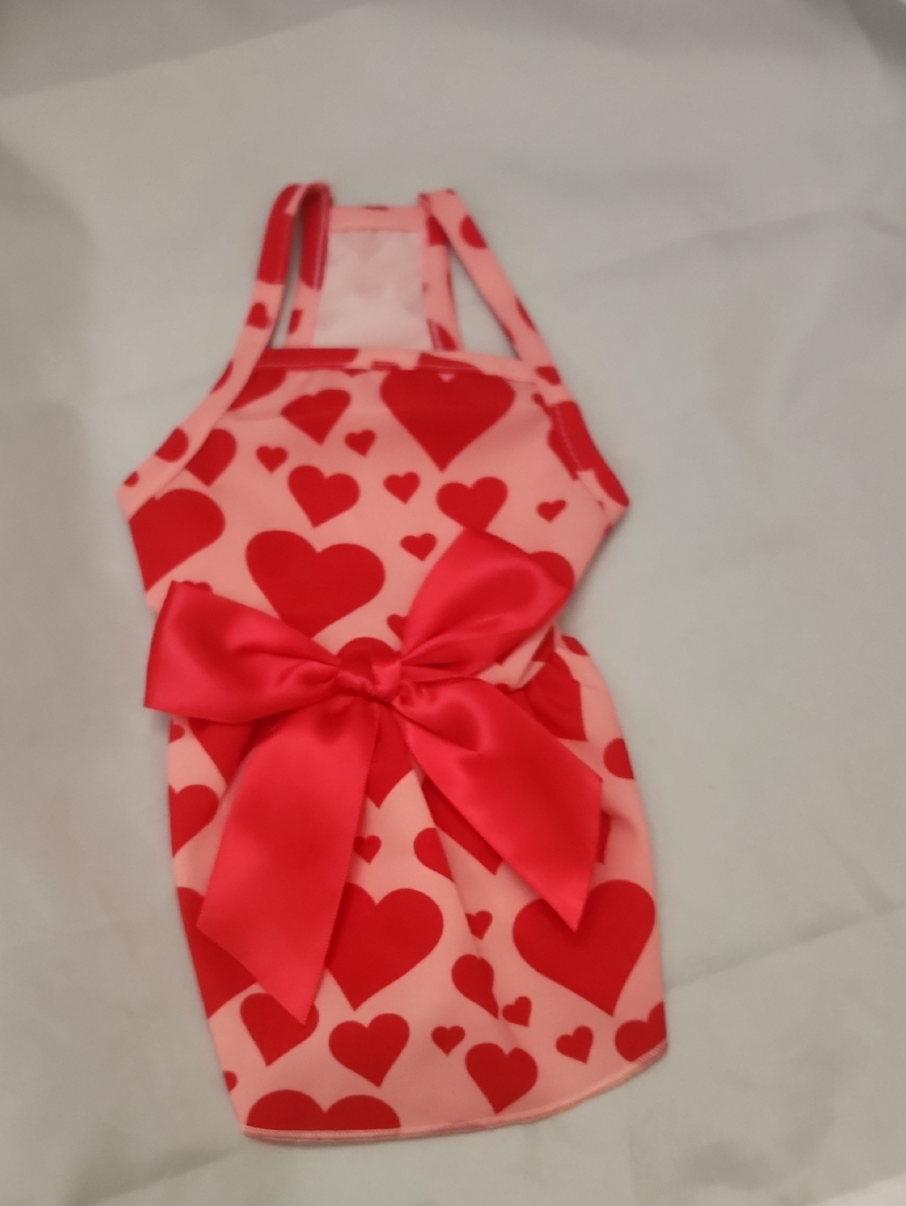 Source Unknown Pink and Red Heart Print Dog Dress with Bow